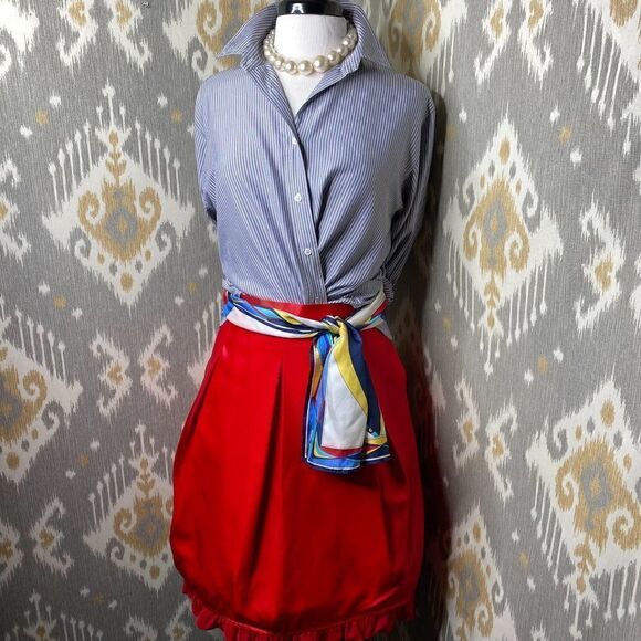 Ralph Lauren Ruby Red Silk Satin Pouf Bubble Ruffle Skirt - Picture 15 of 16